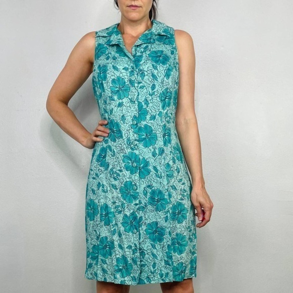 Vintage 90s teal midi‎ dress